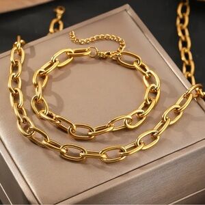 CHOOSE GOLD or SILVER Cuban Chunky Chain Link Toggle Clasp Necklace & Bracelet